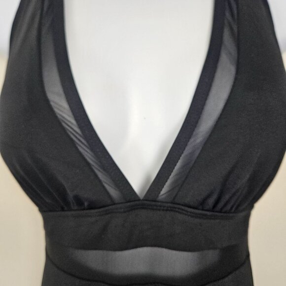 Tempt Me One Piece Womens Med Bathing Suit Black Mesh V-Neck Tummy Control - Picture 6 of 10